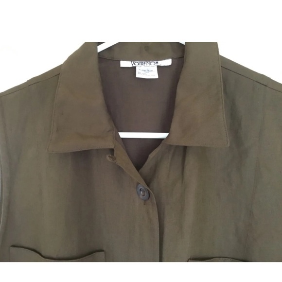 🇫🇷 NWOT Votre Nom Paris Olive Green Sleeveless Linen Blend Shirt Dress T3 M L - Picture 11 of 14